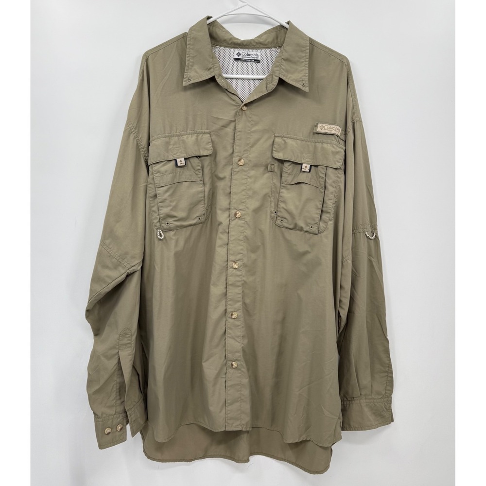 Columbia Men's Long Sleeve Fishing Shirt‎ Omni Shade Tan Vented PFG Size XL